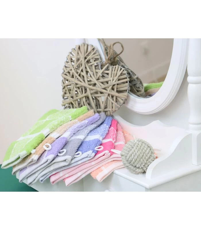 Set Van 2 Toilethandschoenen Katoen Bouclette Tegels CELESTE - Afbeelding 2